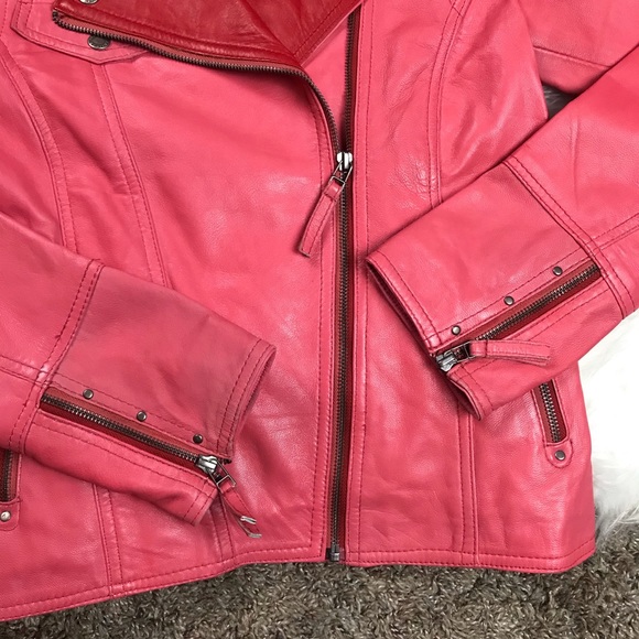 Aviatrix Pink Red Faux Leather Biker Jacket Medium - Picture 1 of 7